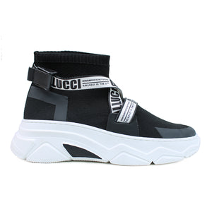 Running fashion sneakers in black technical fabric with signature strap