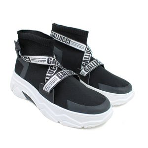 Running fashion sneakers in black technical fabric with signature strap