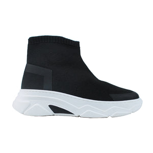 Running fashion sneakers in black technical fabric and white soles