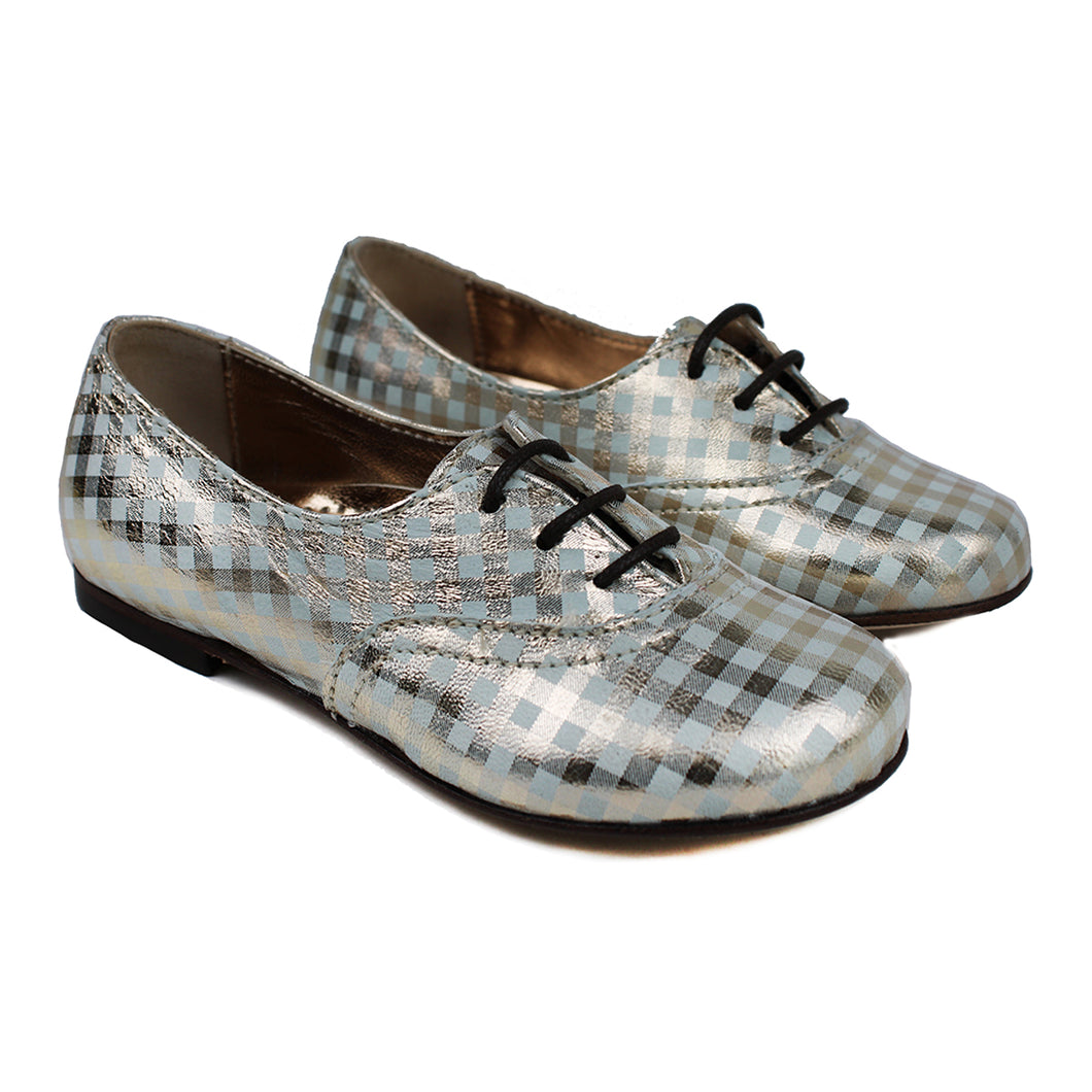 Derby in white/gold check leather