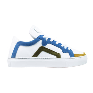 White sneaker with colored velor details