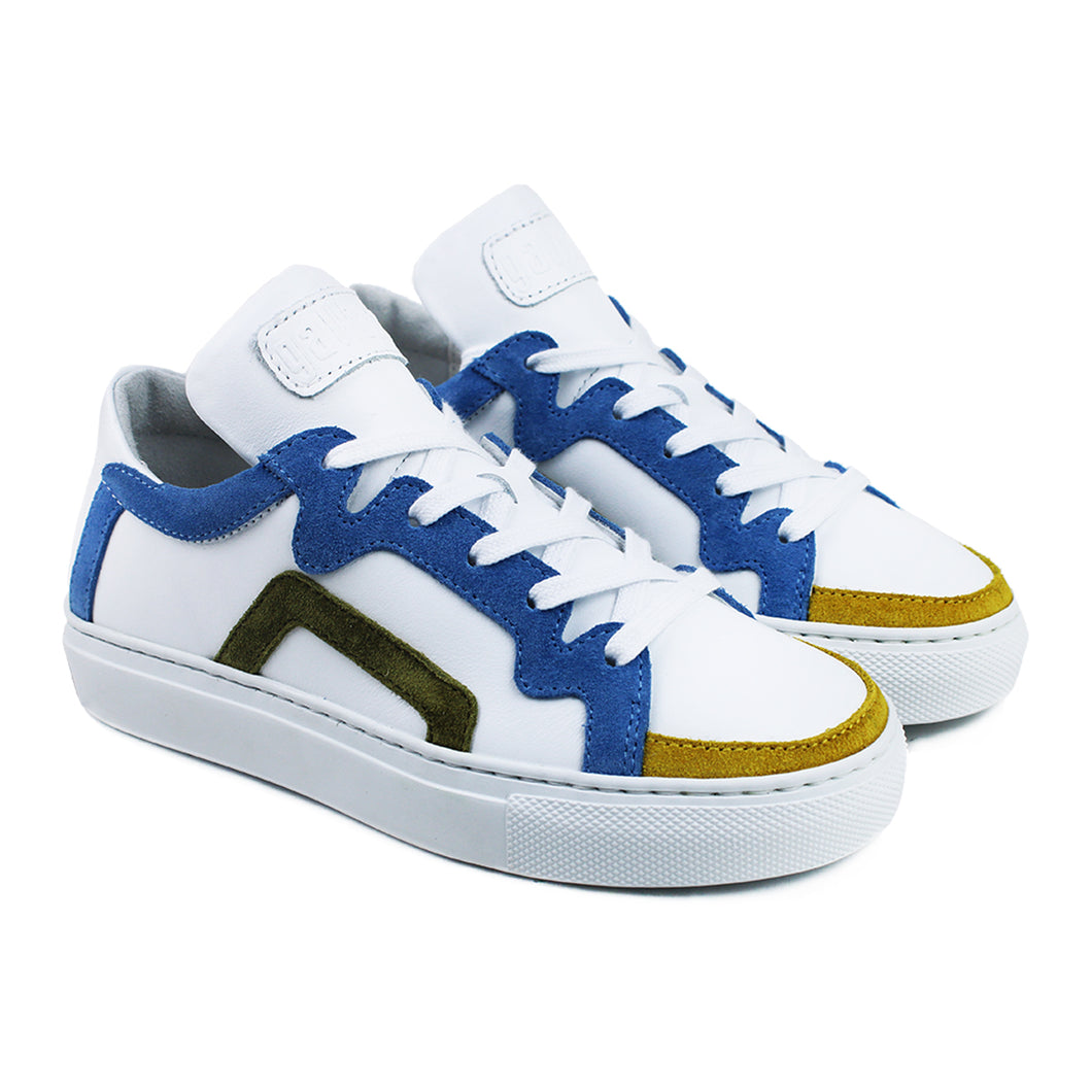 White sneaker with colored velor details