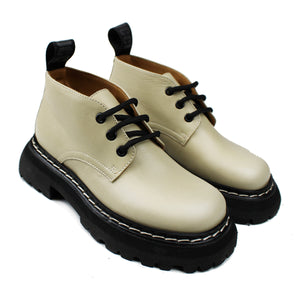 Desert boots in beige calf and black chunky rubber soles