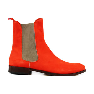 Hi-top Chelsea Boots in coral red suede