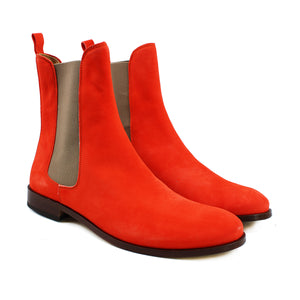 Hi-top Chelsea Boots in coral red suede