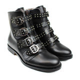 Ankle Boots in Black Calfskin Leather with Multiple Buckles