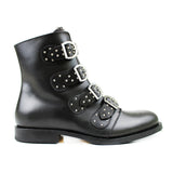 Ankle Boots in Black Calfskin Leather with Multiple Buckles