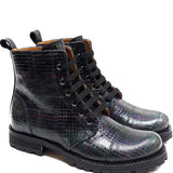 Boots in Blue Tartan Fabric Leather
