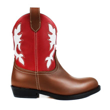 Load image into Gallery viewer, Texan boot in tan leather, red and white detail
