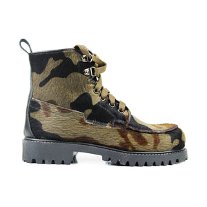 Laced Mountain Boots in camo pony leather