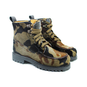 Laced Mountain Boots in camo pony leather