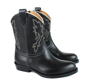 Texan Boots in black calf and ecru stitchings