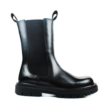 Load image into Gallery viewer, Black Leather High Top Chelsea Boots with signature strap
