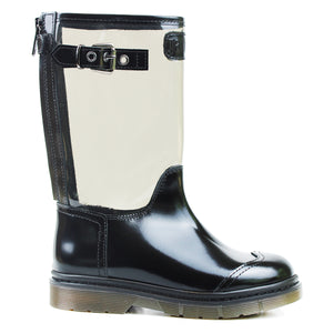 Boots in black calf and transparent PVC details