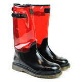 Boots in Black Calfskin and Red PVC Leather