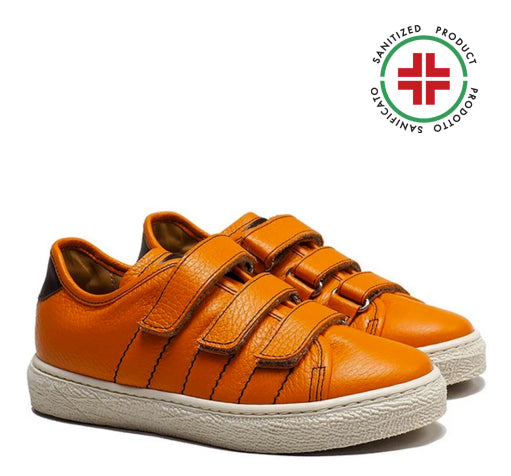 Triple Strap Sneakers in Orange Calf Leather