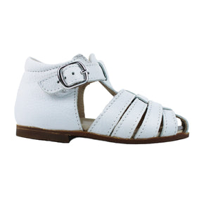 White toddler shoes with buckle and rubber sole