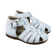 Load image into Gallery viewer, White toddler shoes with buckle and rubber sole
