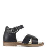 Sandals cross strap in metallic dark blue effect platinum calf leather