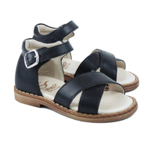 Load image into Gallery viewer, Navy toddler sandal with double strap and buckle
