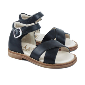 Navy toddler sandal with double strap and buckle