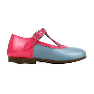 Toddler shoes in blue/fuxia patent leather