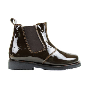 Toddler chelsea boots in dark brown patent leather