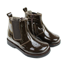 Load image into Gallery viewer, Toddler chelsea boots in dark brown patent leather
