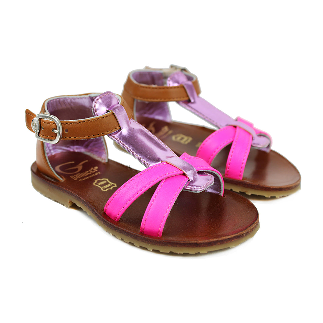 Toddler sandals with pink fluo and lamè details