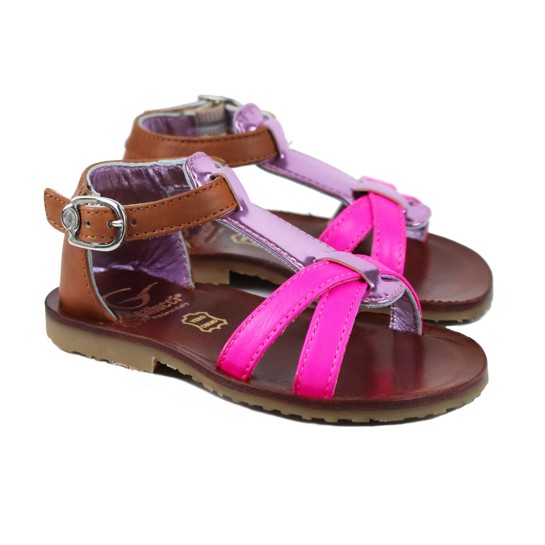 Tan toddler sandal with fluo details