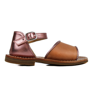 Toddler sandals in tan leather with antique pink details