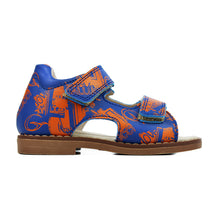 Load image into Gallery viewer, Toddler sandals in blue leather with signature Gallucci Love orange print
