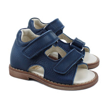 Load image into Gallery viewer, Navy toddler sandals with rubber sole
