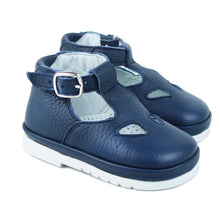 Load image into Gallery viewer, Navy toddler shoes with rubber sole
