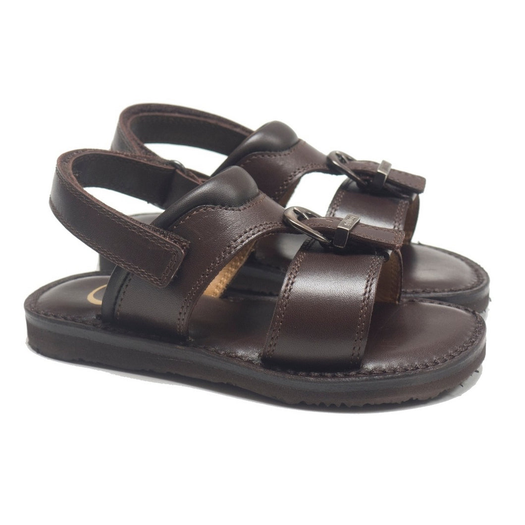 Toddler sandals in dark brown leather and buckle