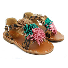 Load image into Gallery viewer, Toddler sandals in animalier suede with fringes on top and closed back
