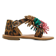 Load image into Gallery viewer, Toddler sandals in animalier suede with fringes on top and closed back
