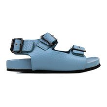 Load image into Gallery viewer, Toddler Double strap sandals in pale blue leather with ergonomic footbed
