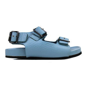 Toddler Double strap sandals in pale blue leather with ergonomic footbed