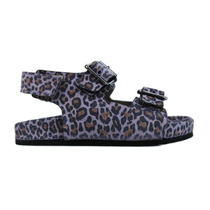 Toddler Double strap sandals in violet animalier leather with ergonomic footbed