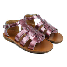 Load image into Gallery viewer, Toddler sandals in metal antique pink leather and leather patch on top
