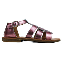 Load image into Gallery viewer, Toddler sandals in metal antique pink leather and leather patch on top
