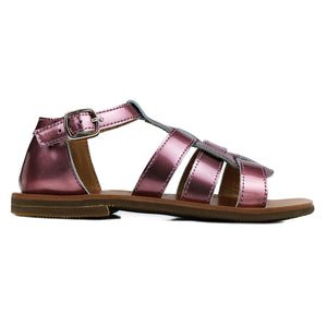 Toddler sandals in metal antique pink leather and leather patch on top