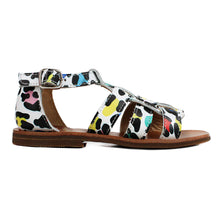 Load image into Gallery viewer, Toddler sandals with fantasy graphic print and leather patch on the top
