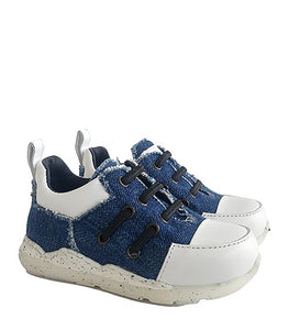Toodler Running in Denim and White Leather