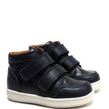 Double Strap Toddler High-Top Sneakers in Blue Calfskin Leather