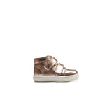 Double Strap Toddler High-Top Sneakers in Metallic Calfskin Leather