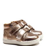 Double Strap Toddler High-Top Sneakers in Metallic Calfskin Leather