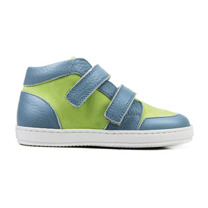 Toddler hi-top sneaker in pale blue/lime leather