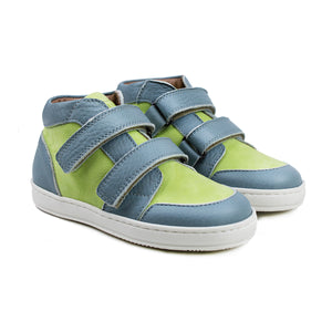 Toddler hi-top sneaker in pale blue/lime leather